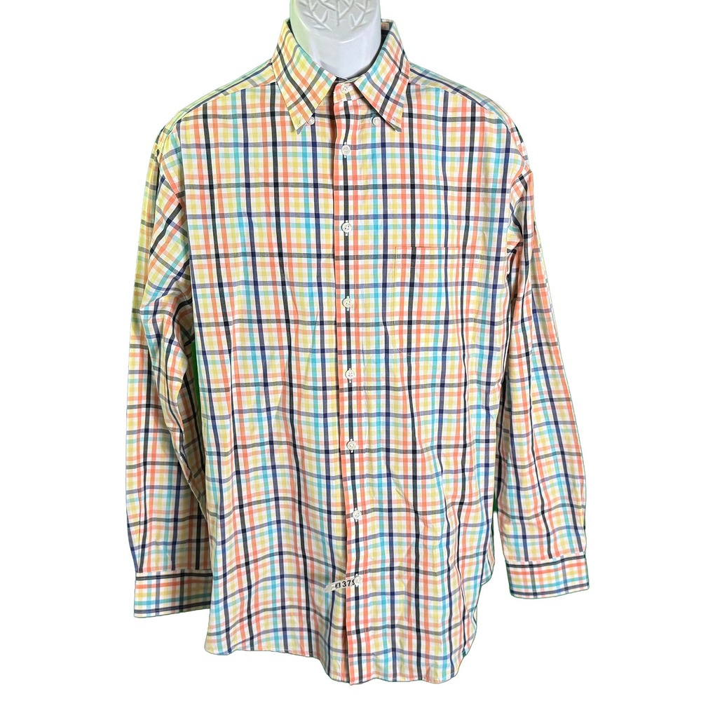 Roundtree & Yorke Button Down Shirt Mens LT Multi Color Plaid Long Sleeve Cotton